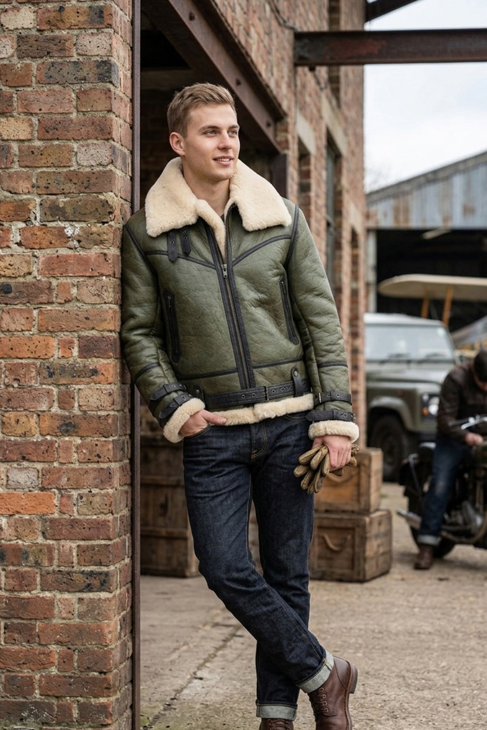 Aviator Jackets\B013 HoL RAF B3 Men's Aviator WWII Genuine Green Winter Jacket