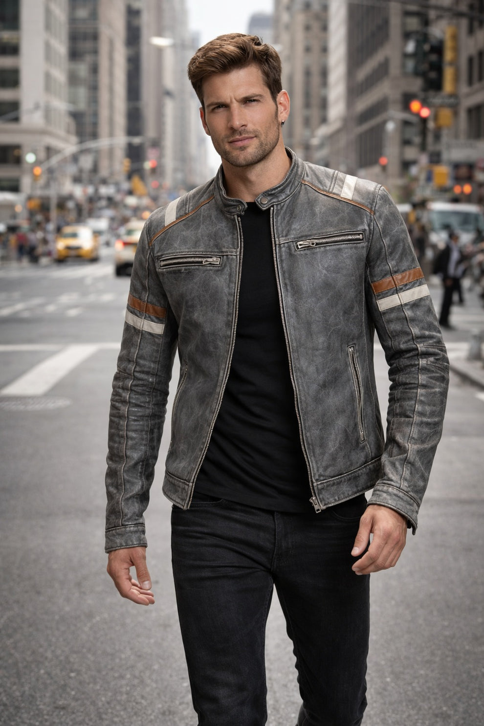 Retro-2 Men Biker Vintage Motorcycle Distressed Leather Jacket