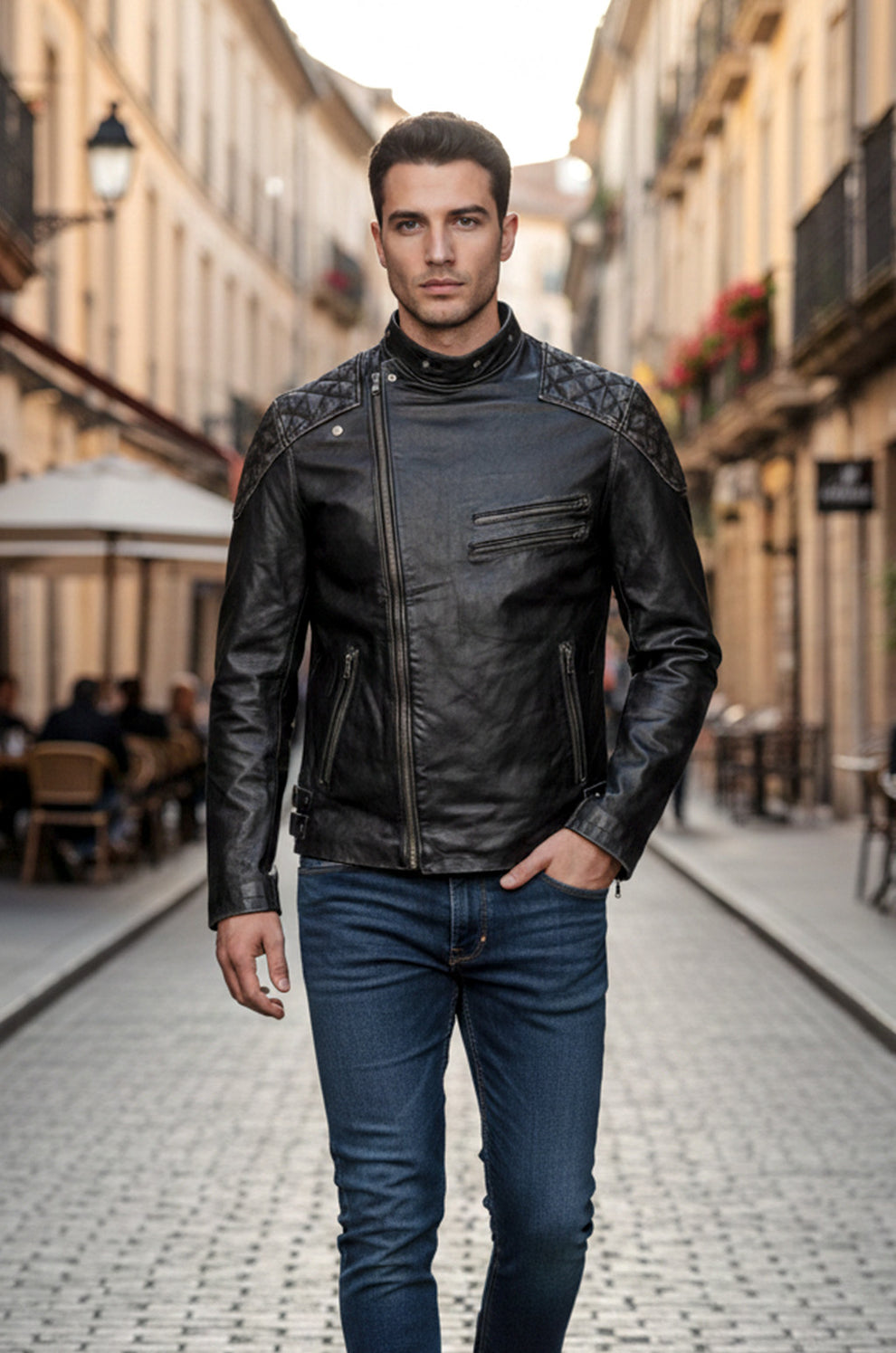 Motorcycle Fashion Skull Vintage Men's Brown Biker Wear Ride Jacket