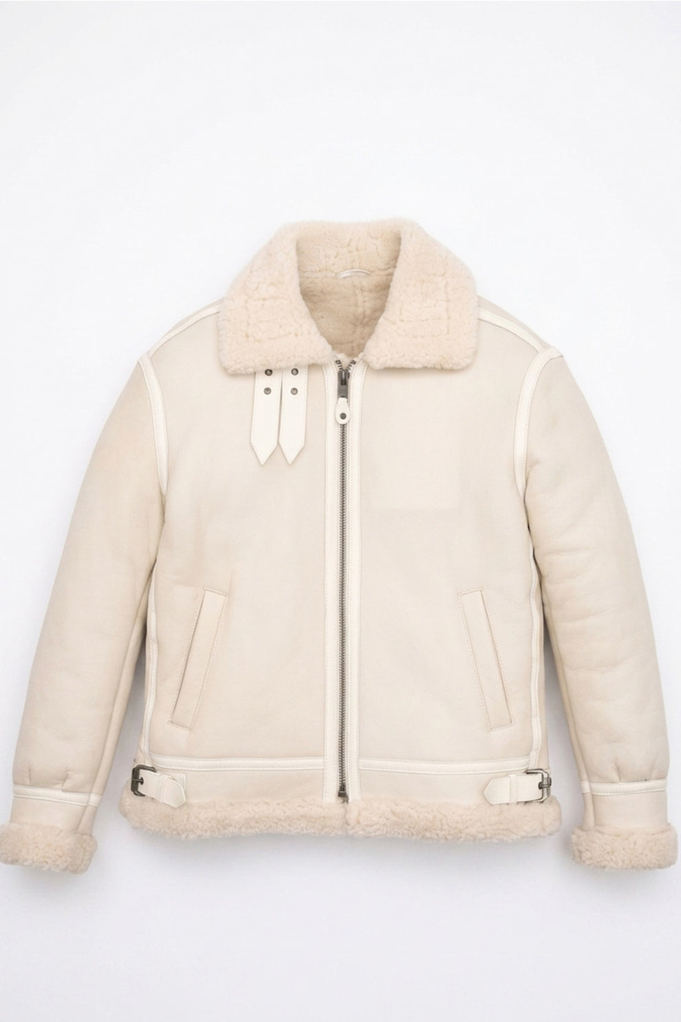 Aviator Jackets\B028 Men Real Leather Fur Shearling Jacket White