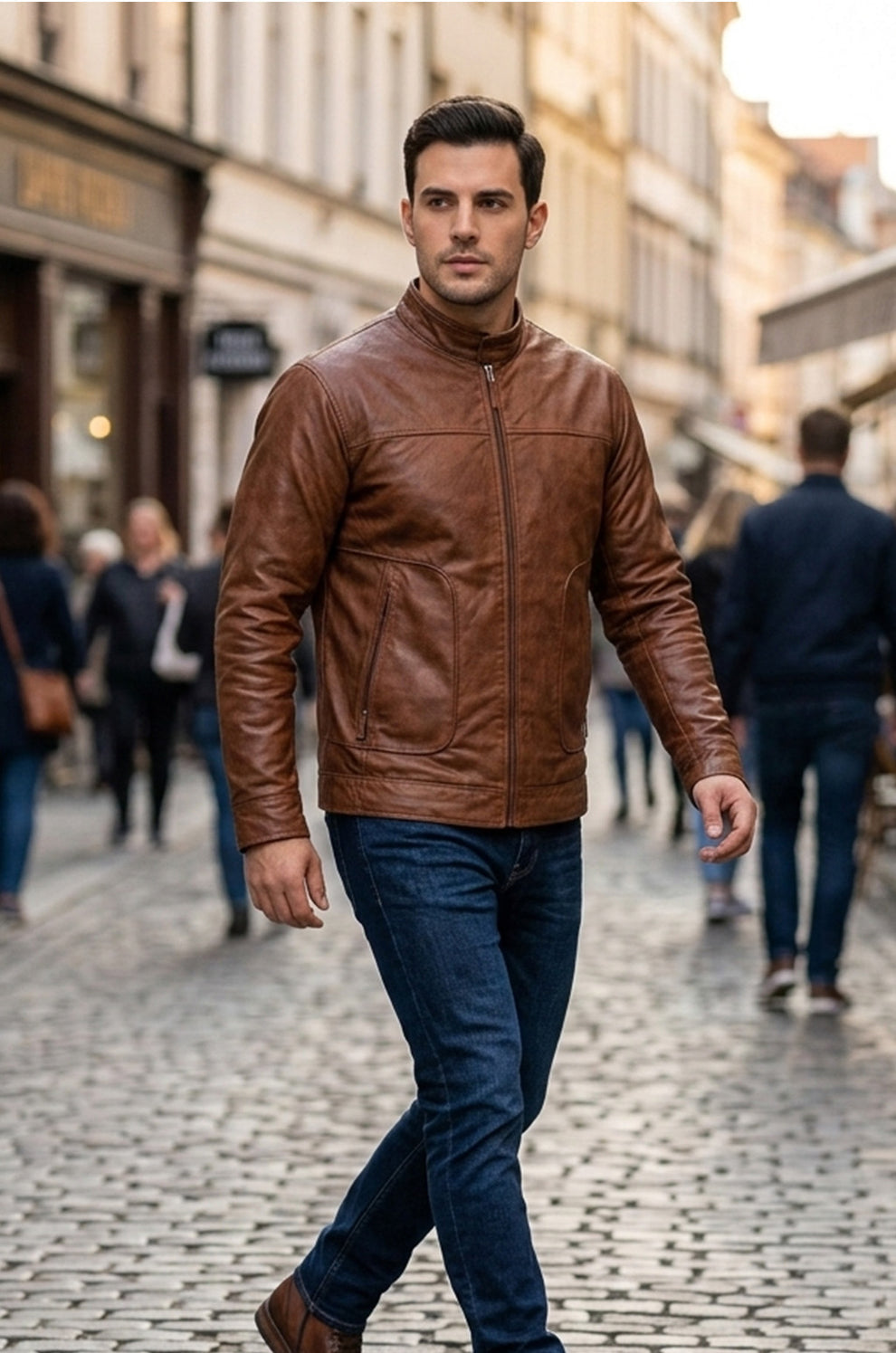 Wax Men's Vintage Style Retro Brown Distressed CowHide Leather Jacket
