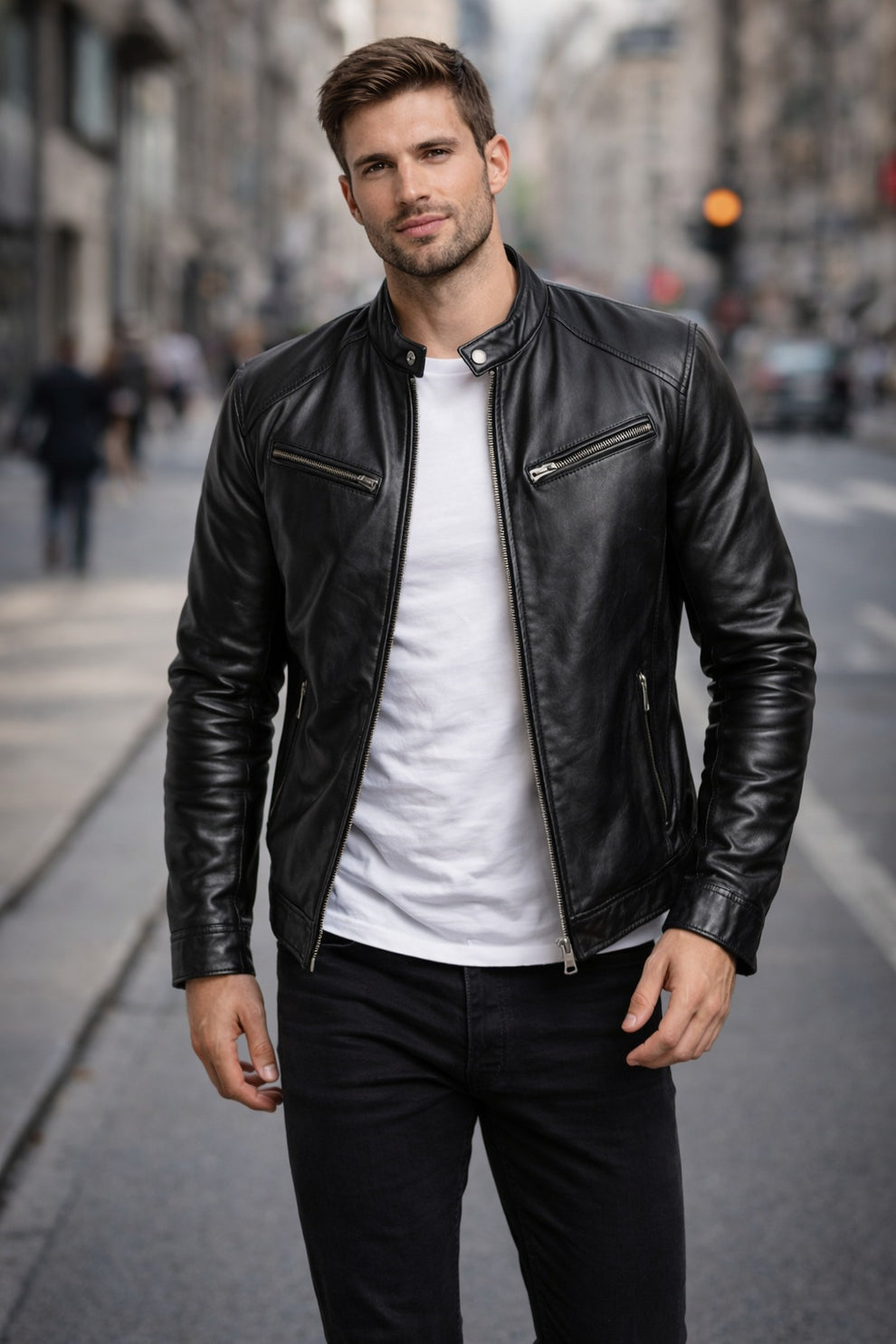 Vintage Cafe Racer Black Men Retro Biker Stylish Genuine Leather Jacket