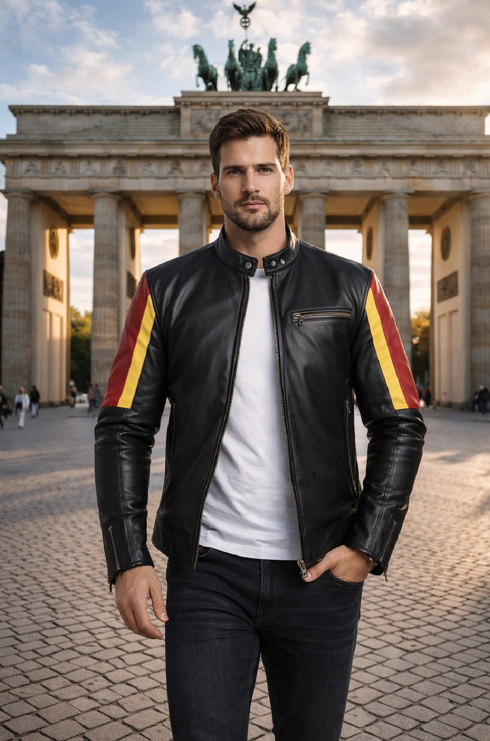 HoL Brand German Flag Brown Genuine Leather Jacket For Men's