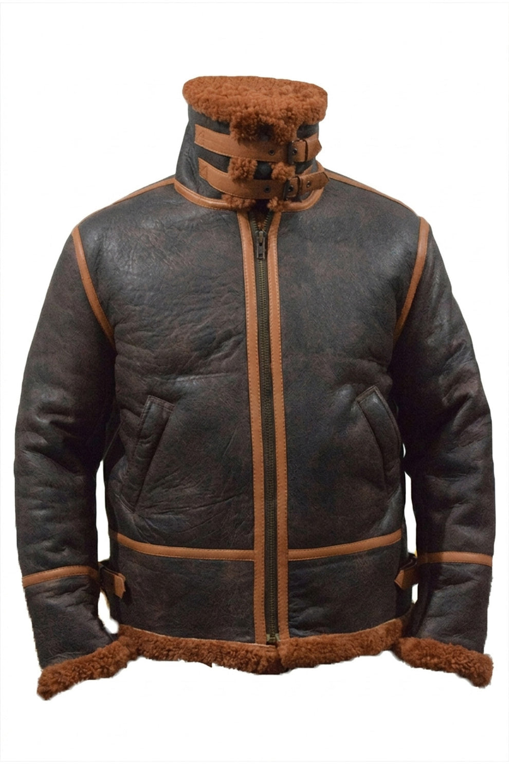 Aviator Jackets\B022 RAF Brown Shearling Winter Fashion Bomber Aviator Jacket