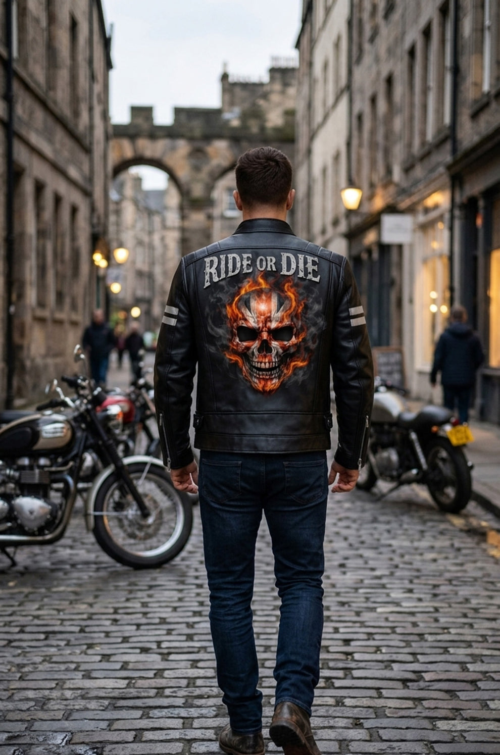 Men's Print Jackets\MP011 Ride or Die Union Jack Skull Leather Jacket - British Biker Edition