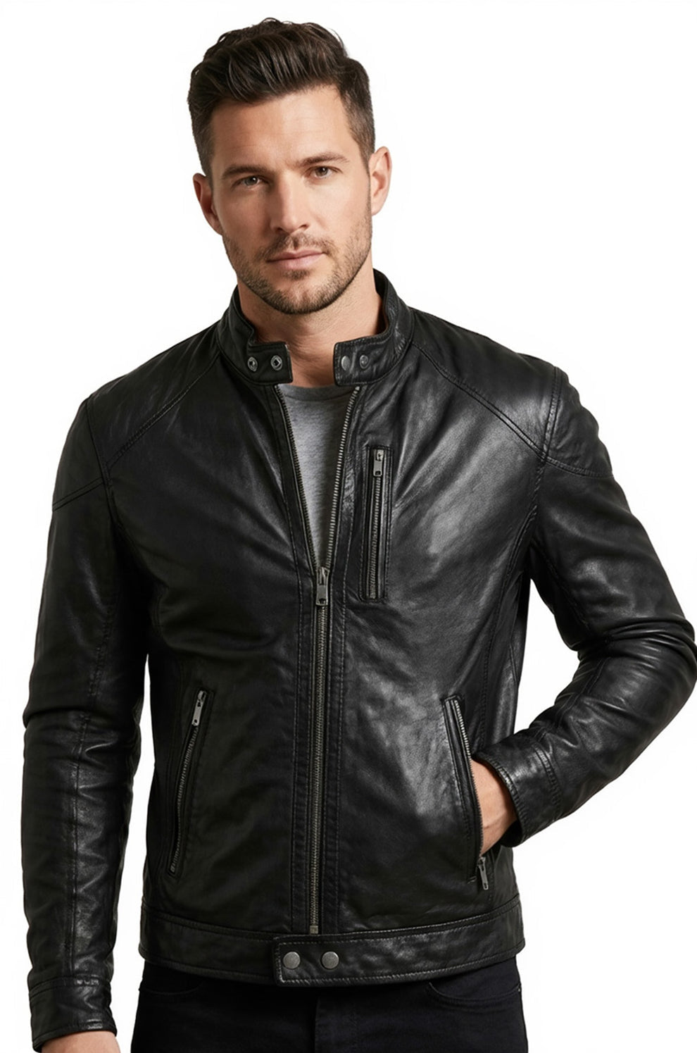 Men's Motorcycle Wear Retro Moto Cafe Racer Hunt Black Jacket