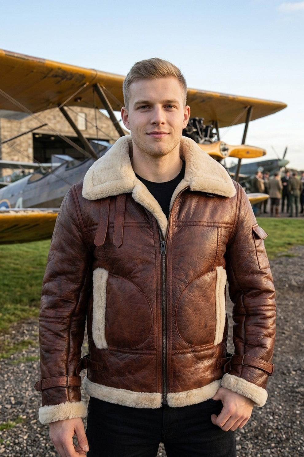 Aviator Jackets\B019 RAF Men's B3 Aviator Real Leather Fur Shearling Winter Brown Jacket