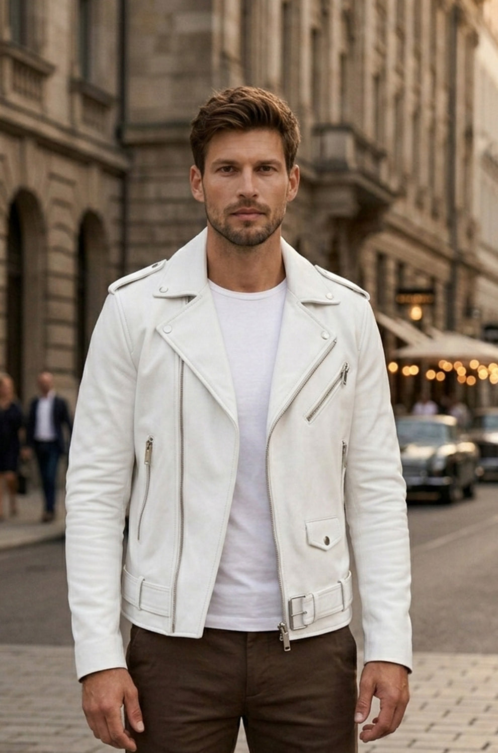 New Mens Real Classic Leather Cross Zipper Jacket