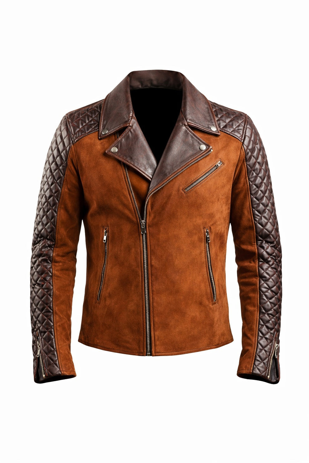 Men's Cafe Racer Stylish Biker Real Leather Suede Brown Jacket