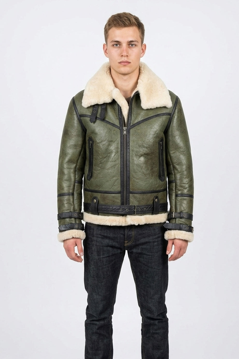 Aviator Jackets\B013 HoL RAF B3 Men's Aviator WWII Genuine Green Winter Jacket