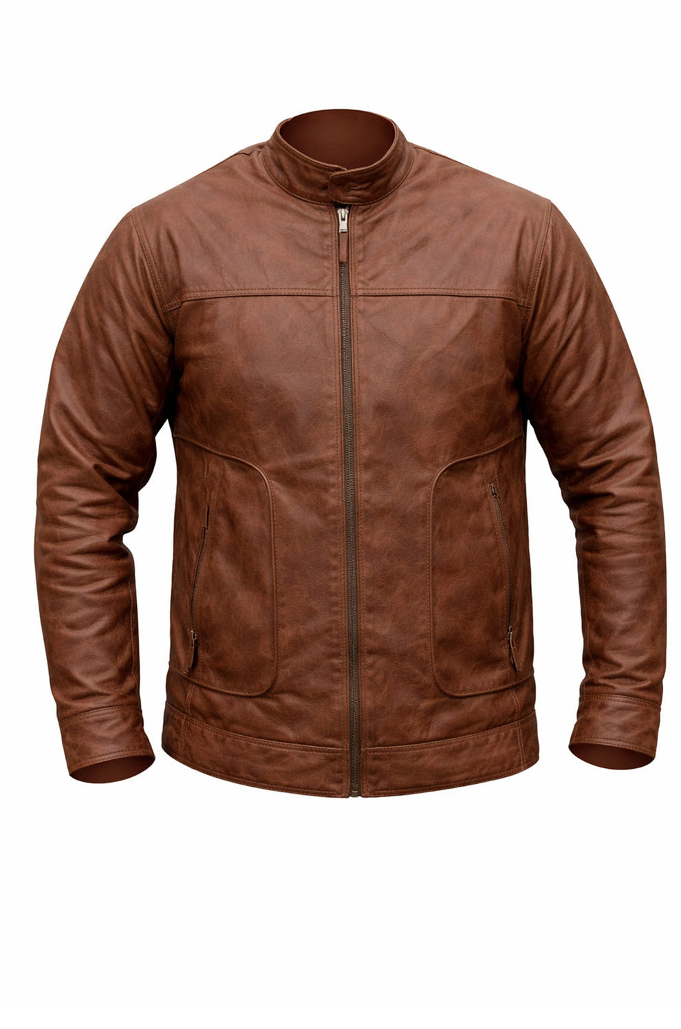 Wax Men's Vintage Style Retro Brown Distressed CowHide Leather Jacket