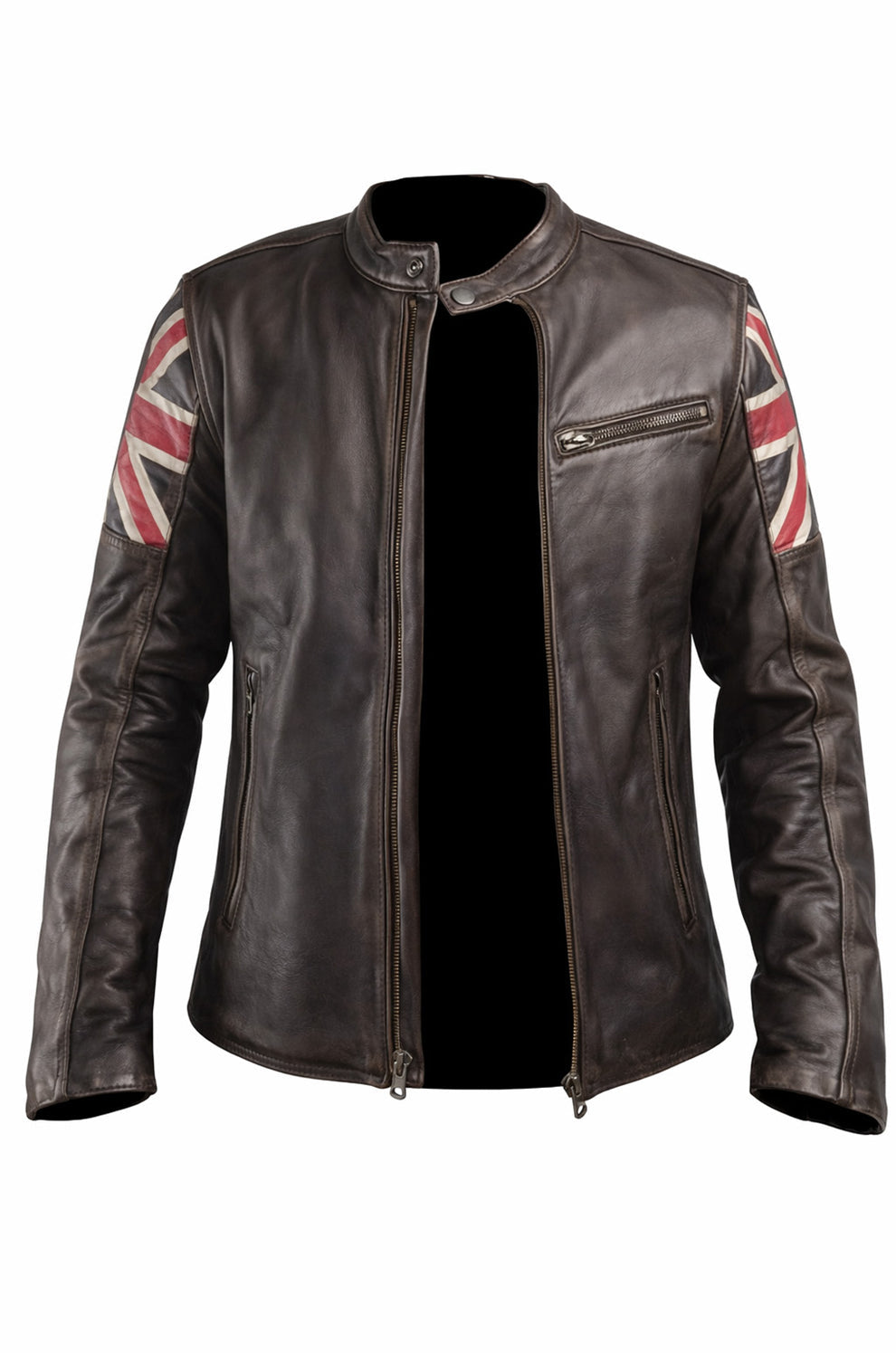 UK Flag Cafe Racer Stylish Brown Biker Vintage Men's Jacket
