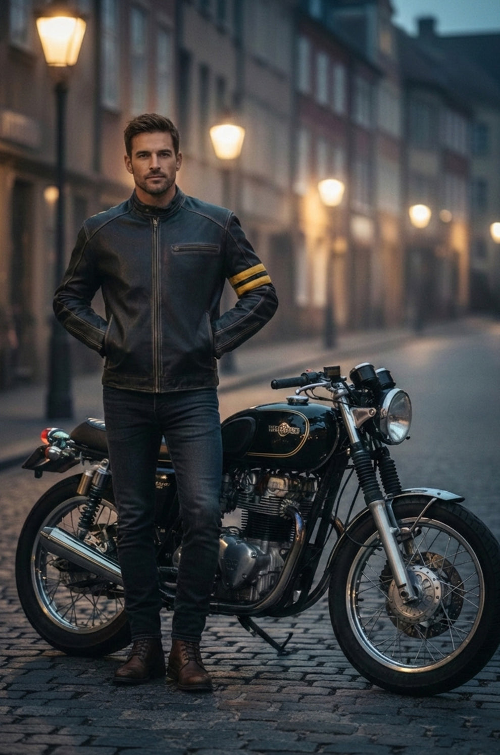 Biker Support Distressed Café Racer Men Black Retro Leather Jacket with protectors