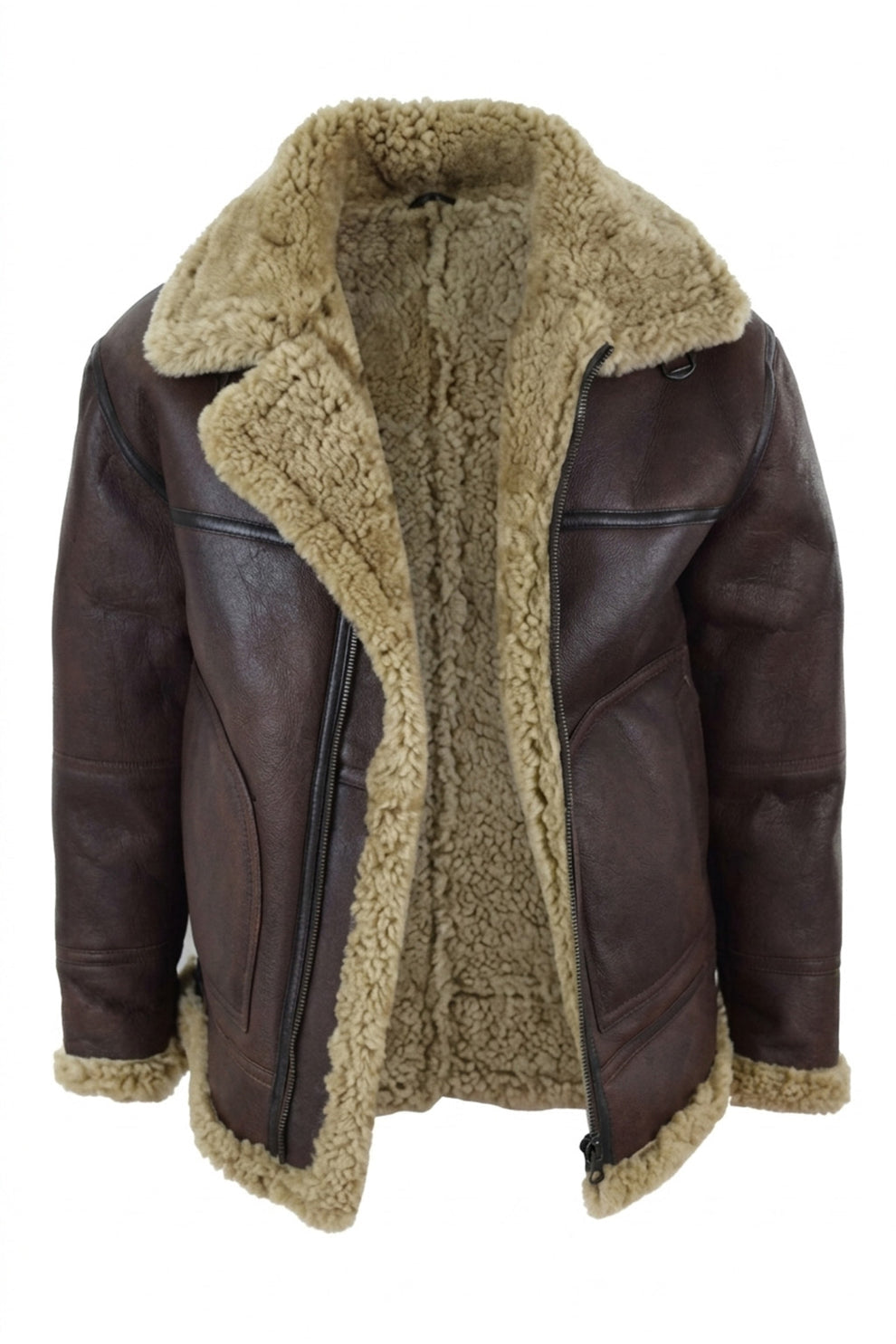 Aviator Jackets\B034 B3 Flight Bomber Brown Aviator Army Style Real Leather Jacket