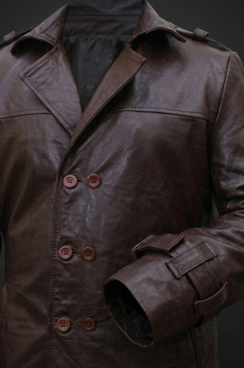 c002 Bay Watchmen Rorschach Fashion Trench Brown Jacket Genuine Leather Coat For Men