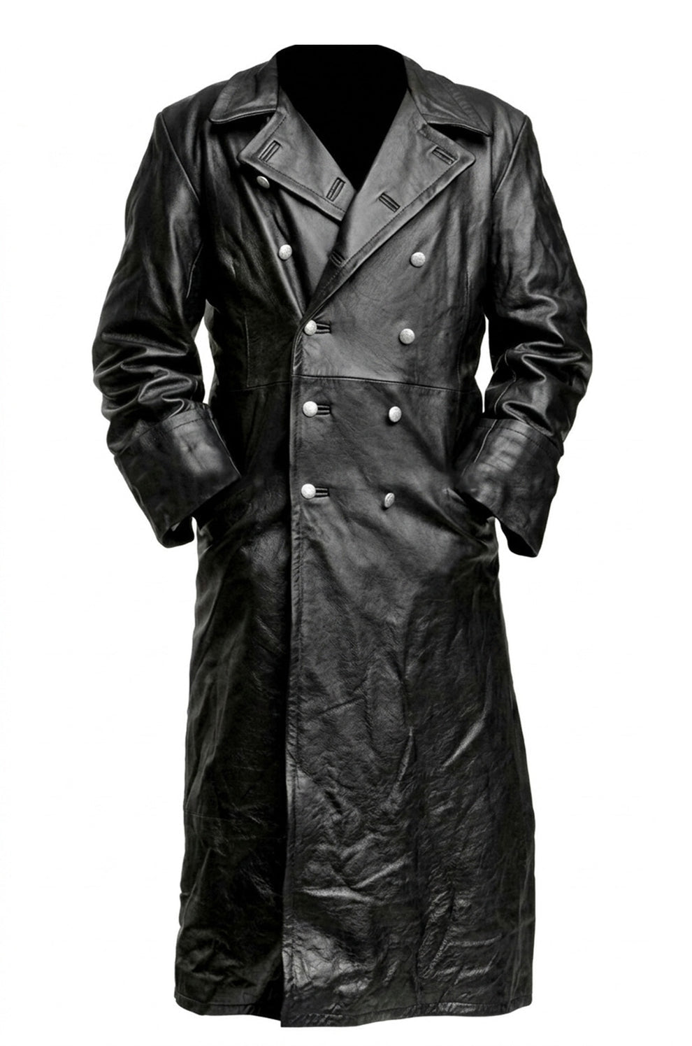 C004 Black German Army Classic Trench Genuine Jacket Real Leather Military Men's Fashion Coat