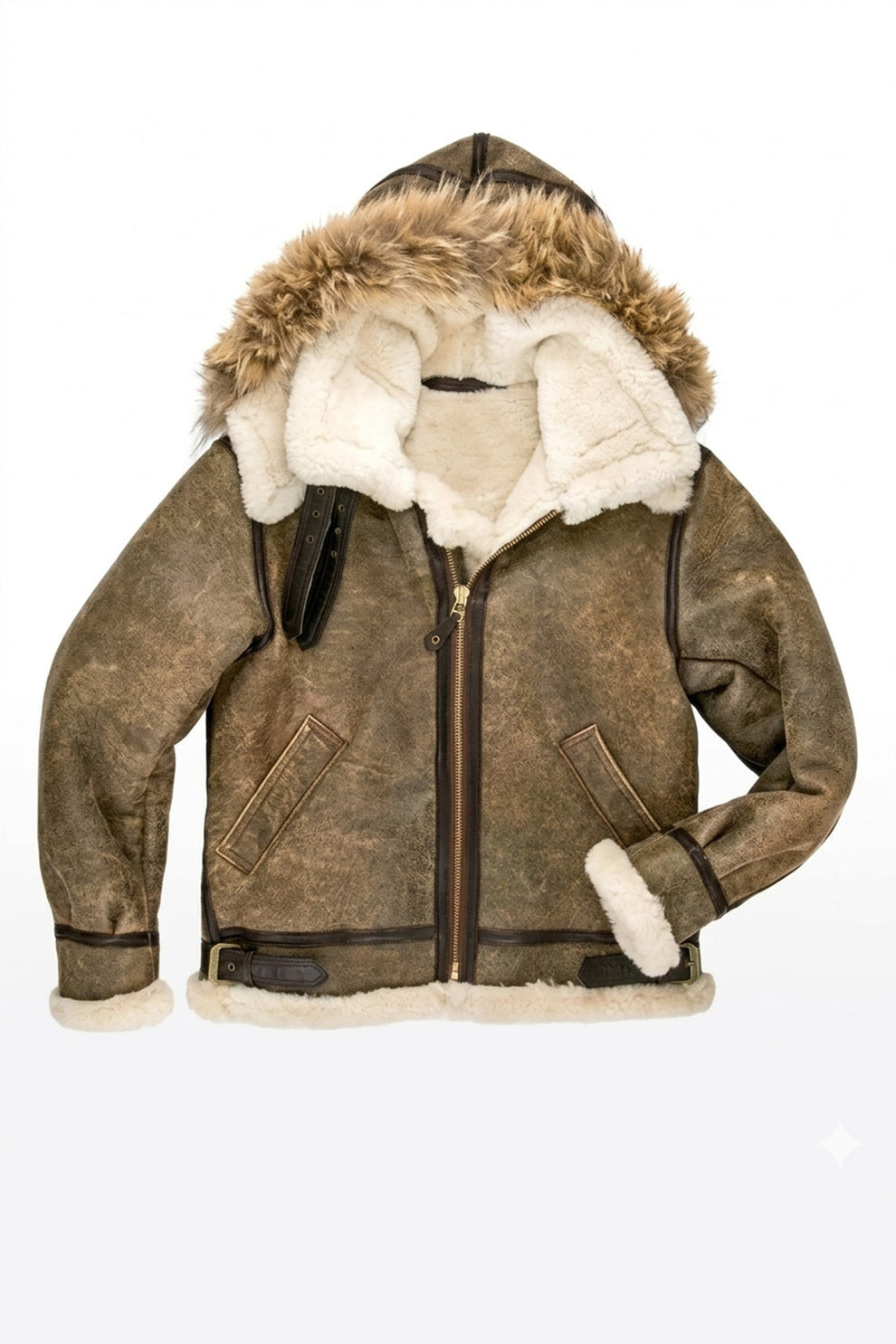 Aviator Jackets\B014 RAF B3 Detachable Hood Aviator Winter Khaki Men's Jacket