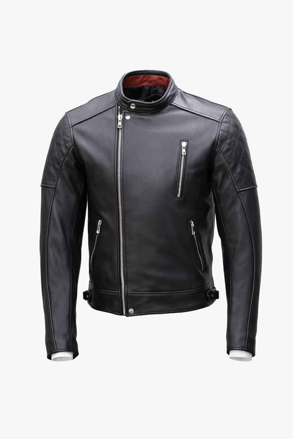 Men Biker Real Leather Jacket Black - Cafe Racer Jacket