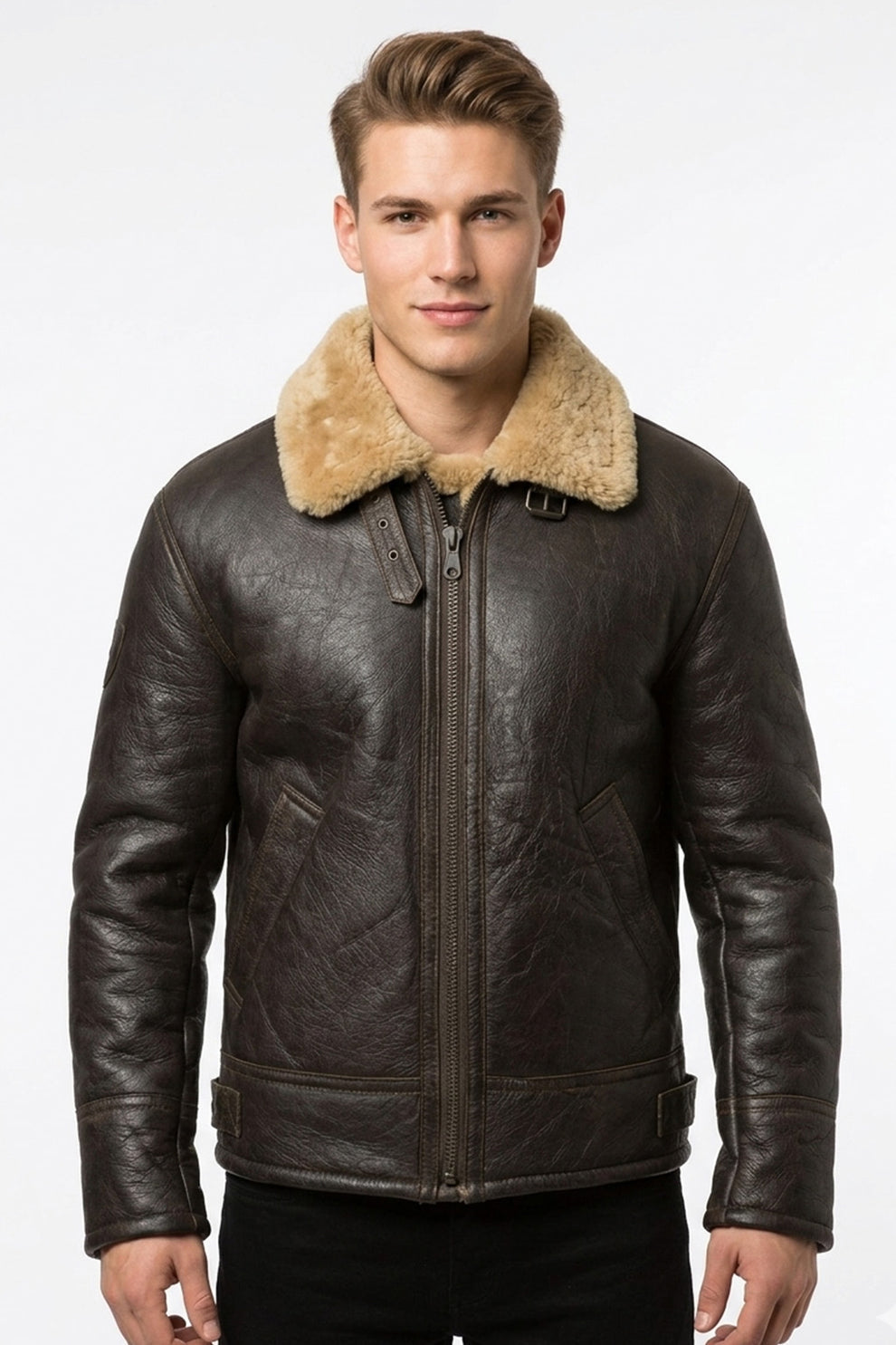 Aviator Jackets\B018 Aviator B3 Real Leather Shearling Sheepskin Flying Pilot Warm Winter World War Jacket