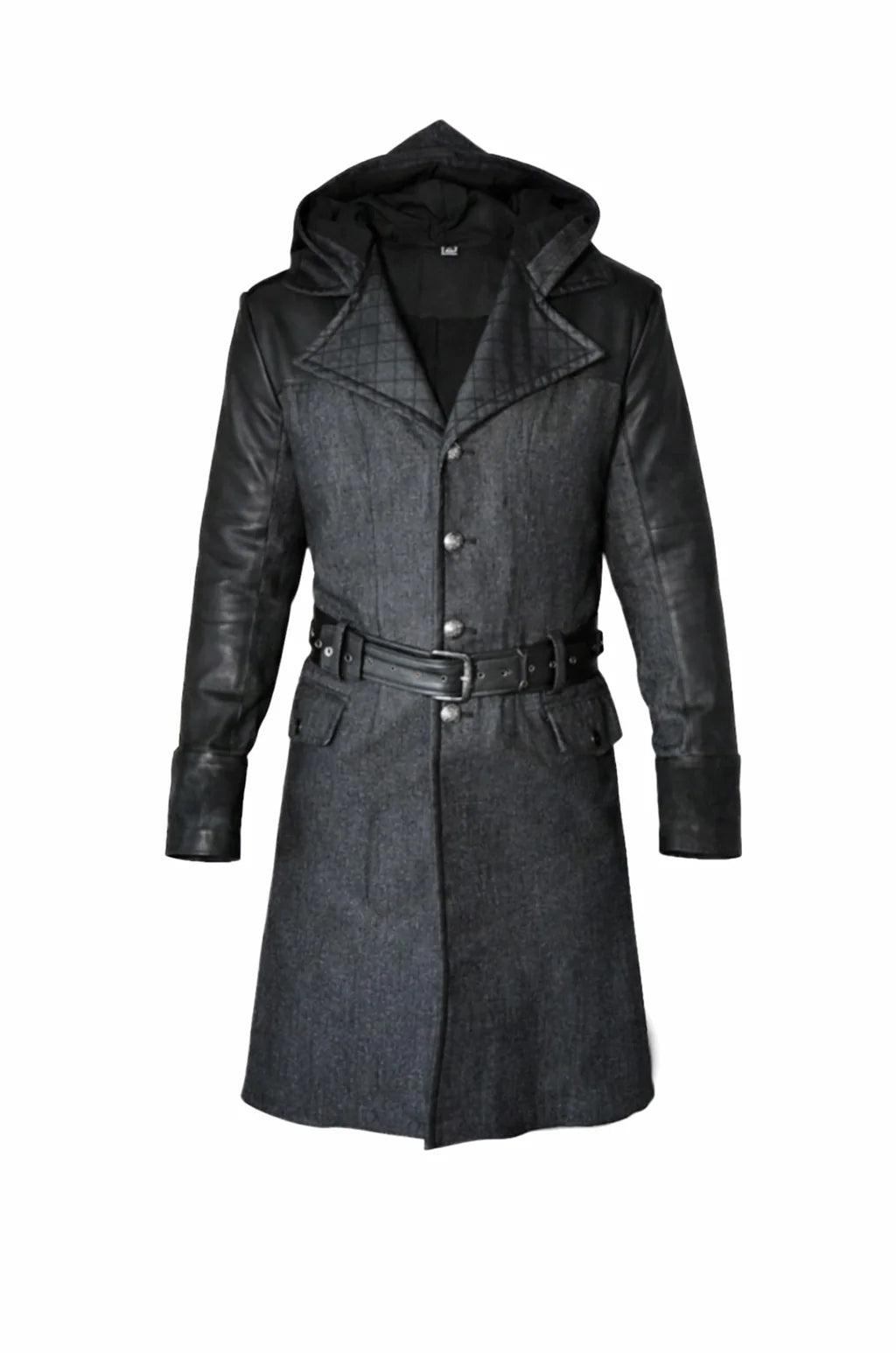 C019 Assassins Creed Men's Grey Syndicate Jacob Frye Trench Real Leather Wool Coat
