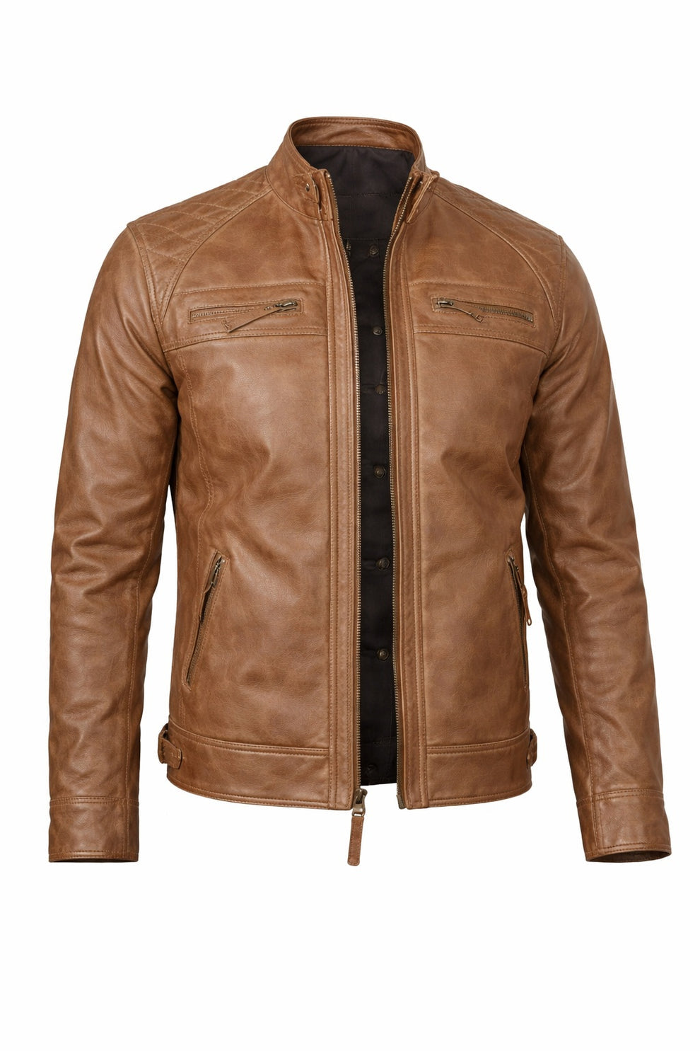 New Men Army Style Classic Motorcycle Biker Real Leather Genuine Jacket Brown