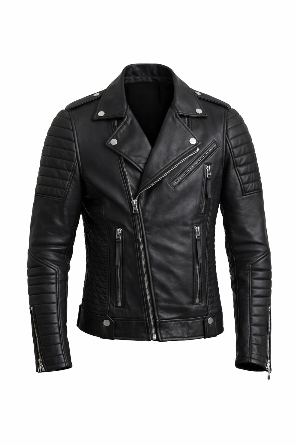 Slim fit Men's Motorcycle Bomber Biker Quilted Black Real Leather Jacket