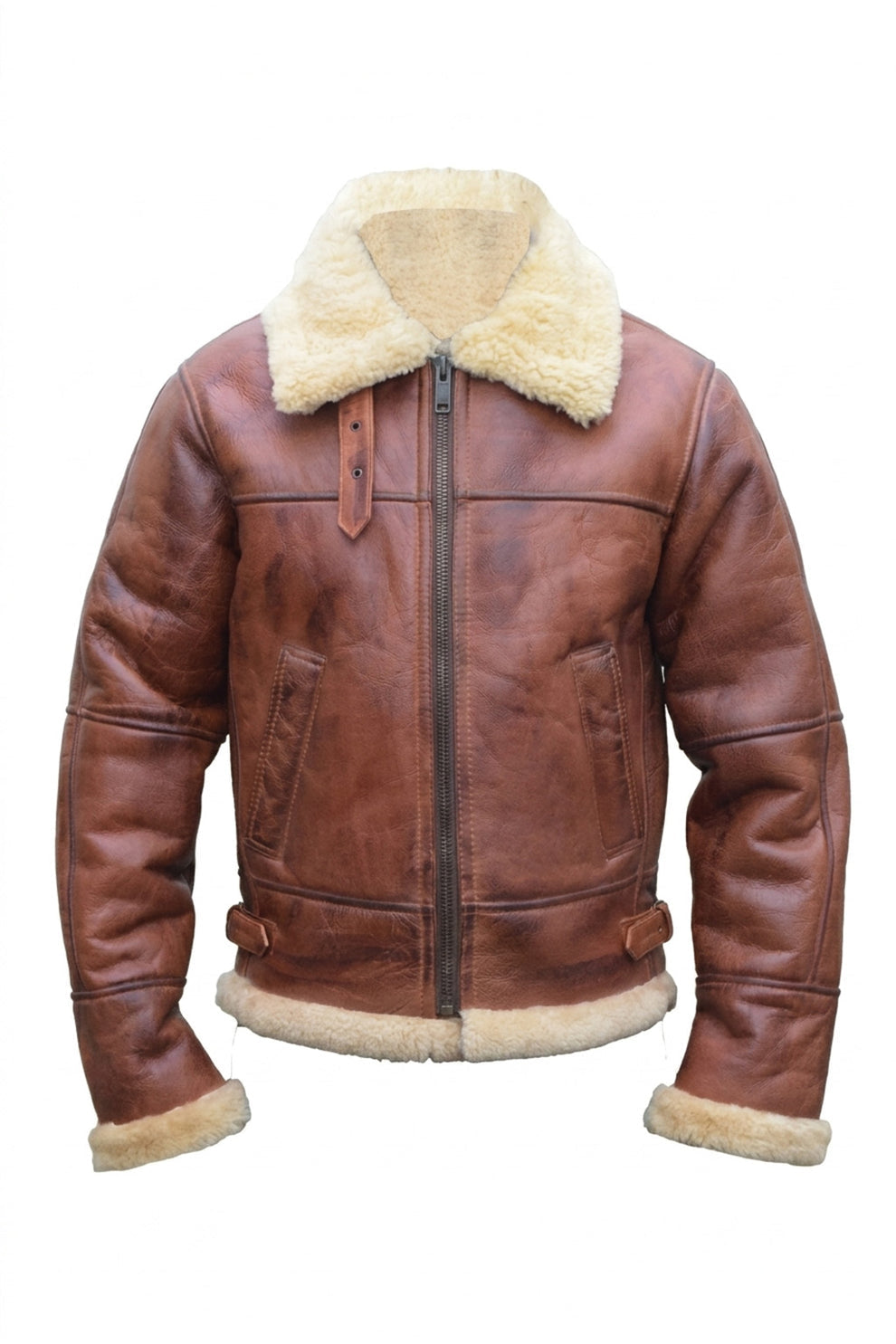 B003 B3 Brown Shearling Coat WWII Bomber Sheep Leather Aviator Jacket For Men's