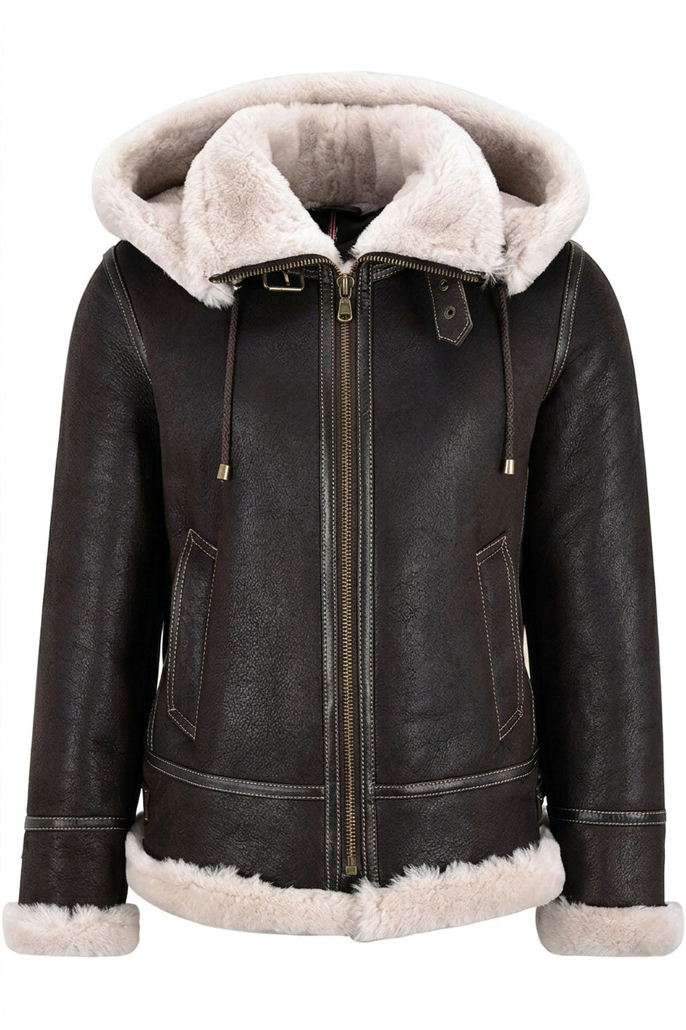 B005 Men's Bomber Real Shearling fur Sheep Skin Leather RAF B3 Biker Hooded Classic Jacket