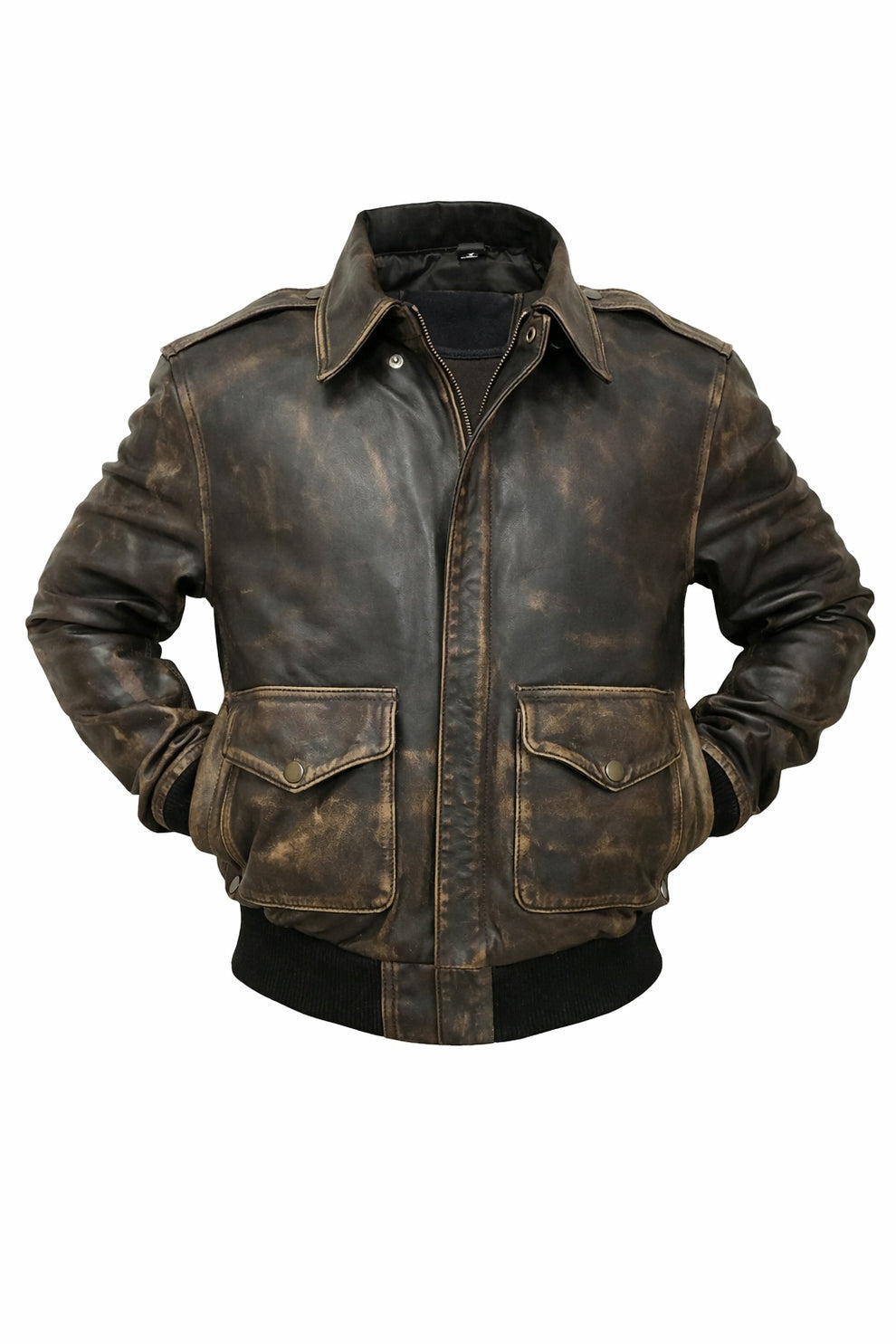 Brown Aviator Distress A-2 Flying Army Style Bomber Flight Jacket For Men