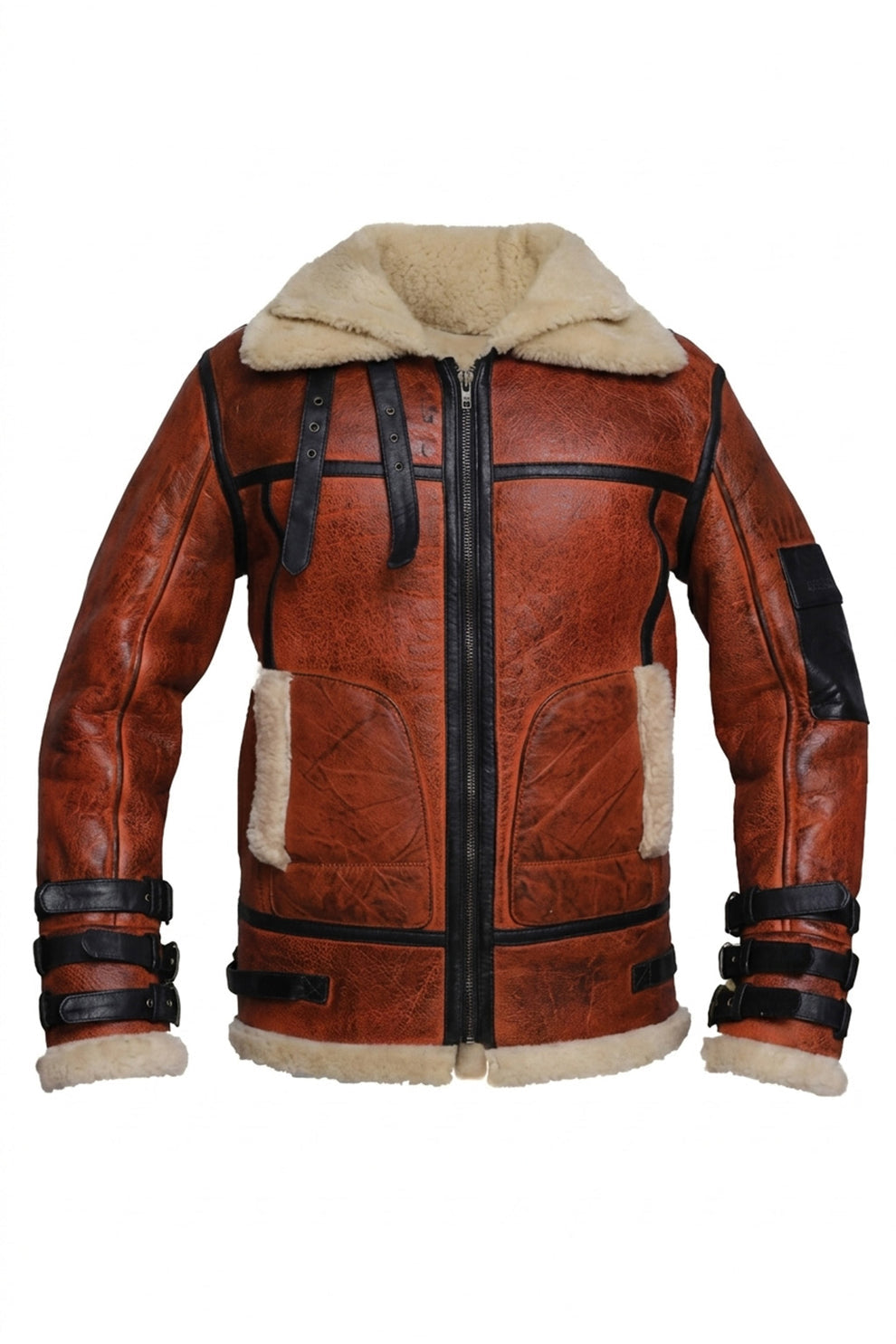 Aviator Jackets\B032 Men Aviator Real Leather Shearling Jacket Brown