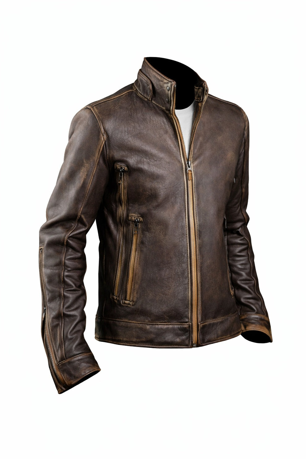Cafe Racer Stylish Distressed Brown Biker Vintage Real Leather Men's Jacket