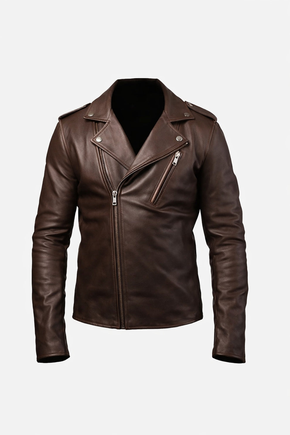Men New Classic Army Style Real Leather Biker Casual Jacket Brown