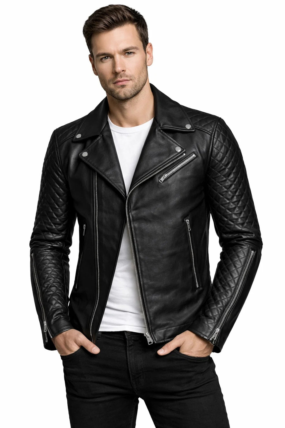 Men's Stylish Black Fashion Real Leather Biker Suede Style Jacket