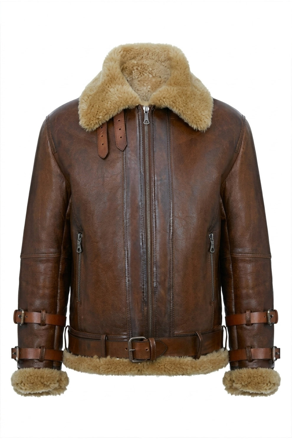 Aviator Jackets\B021 Men's Real Shearling Sheepskin Leather Pilot Aviator Flying Jacket