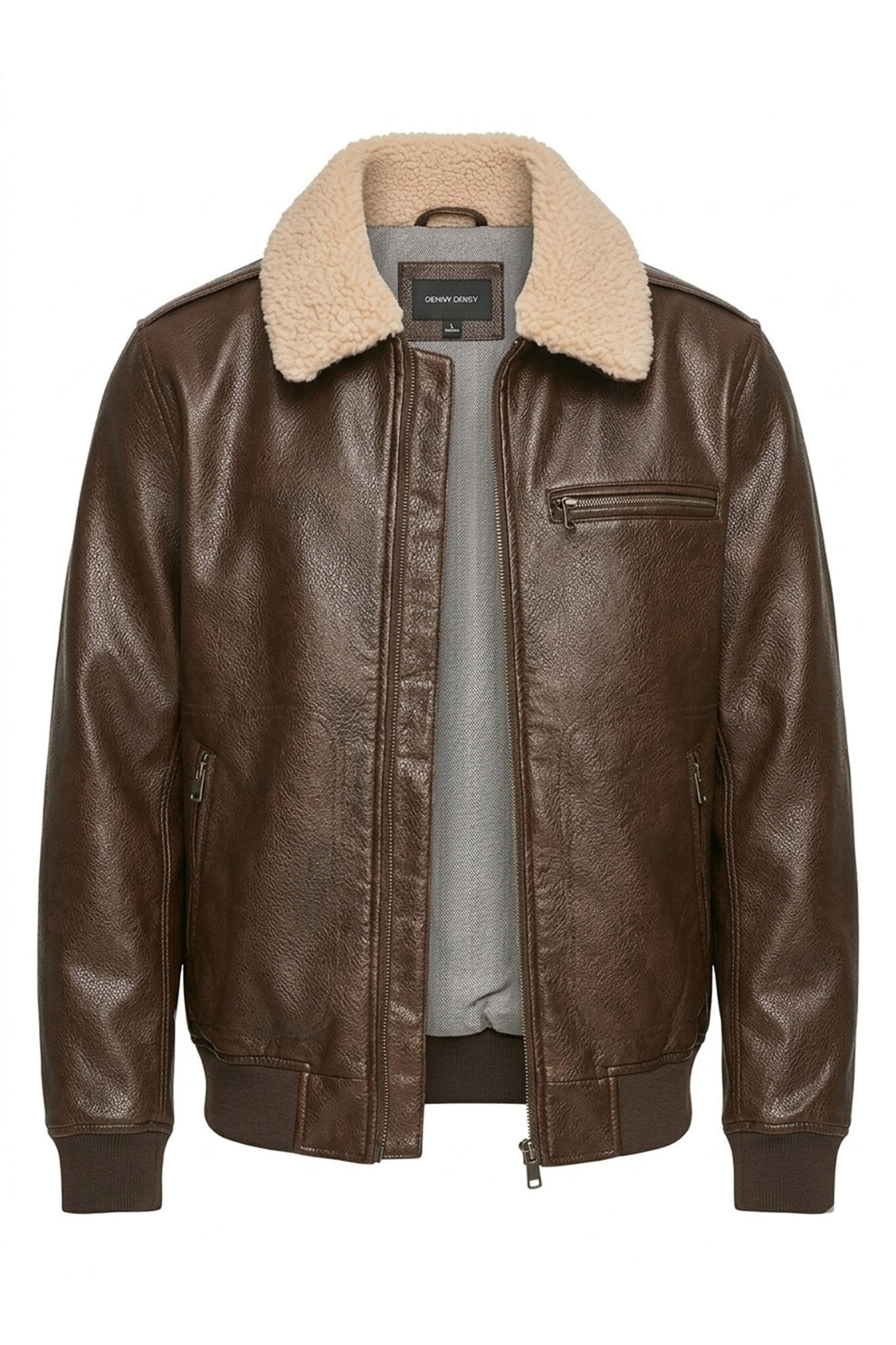 A001 Men Real Leather Brown Bomber Jacket