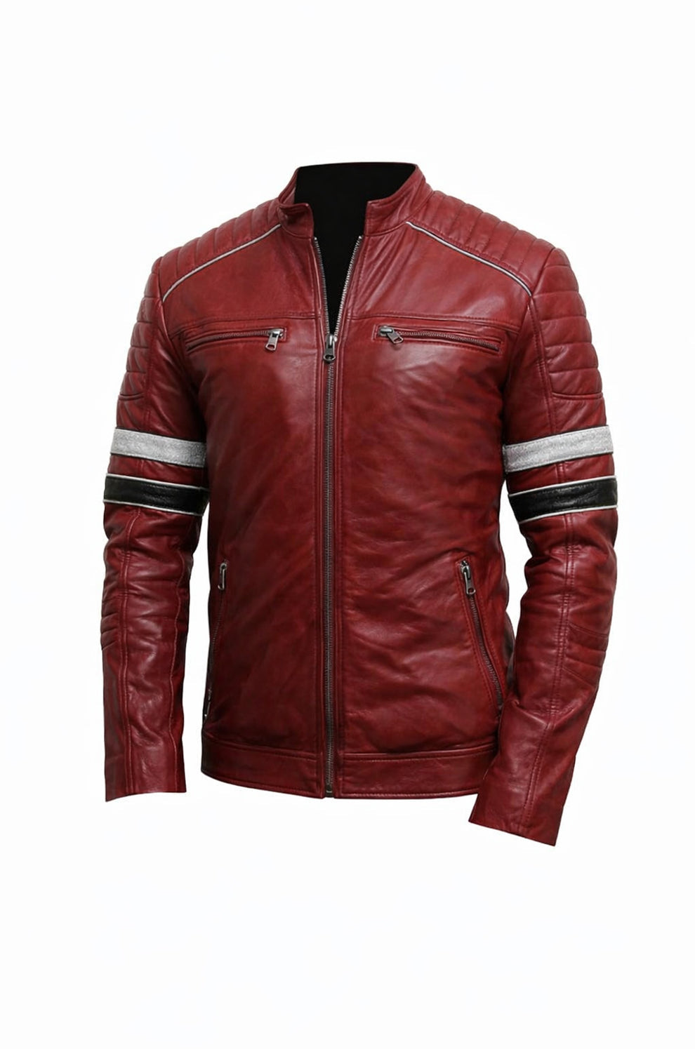 Red Bomber Biker Real Leather Men's Stylish Motorcycle Jacket