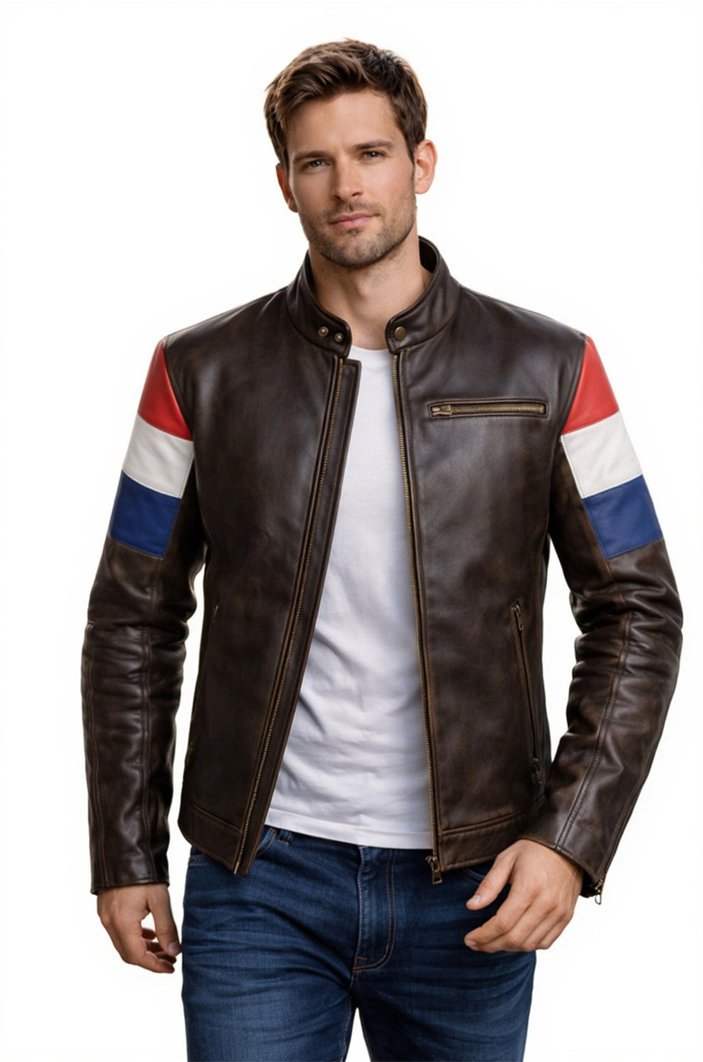 HoL Brand Dutch Netherlands Flag Brown Genuine Leather Jacket For Men's (Copy)