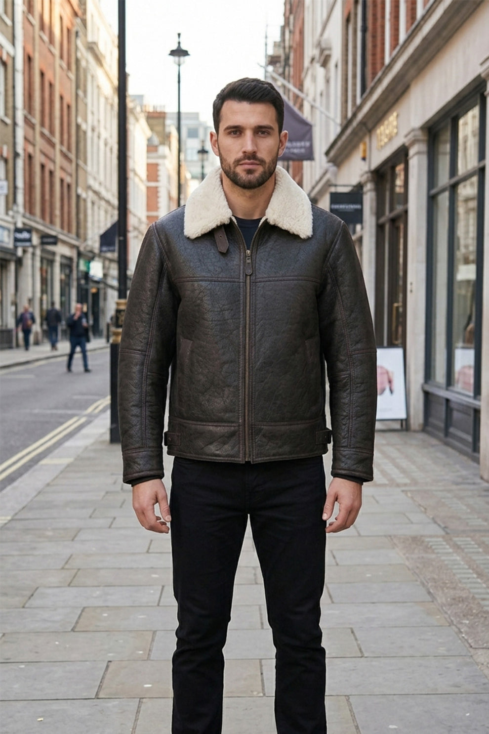 Aviator Jackets\B011 RAF Aviator Brown Real Shearling Fur Cockpit Men's Jacket