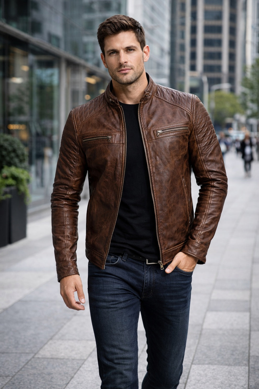 Cafe Racer Men's Vintage Style Retro Brown Distressed Jacket