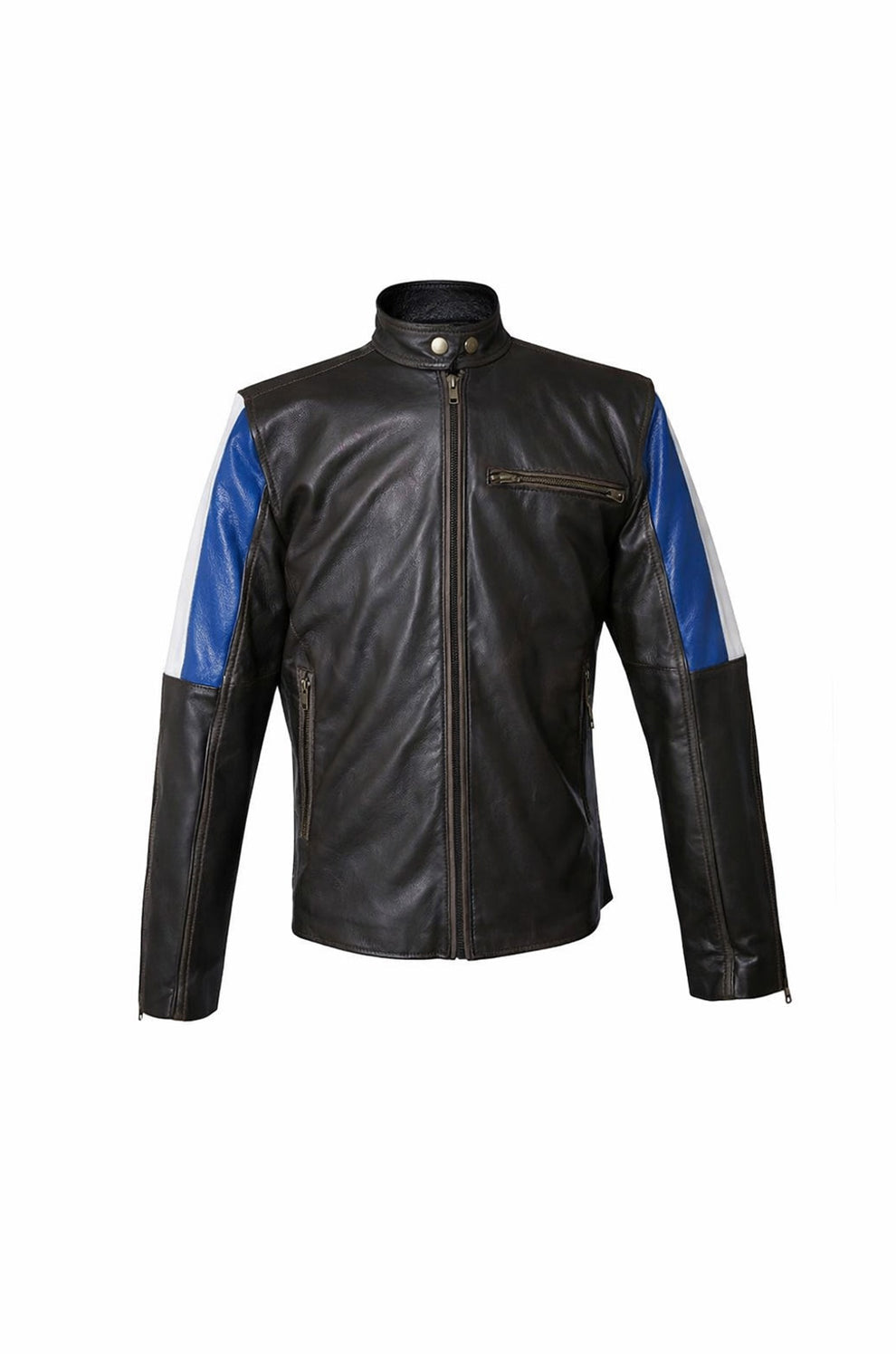 Men's Genuine Leather Cafe Racer Brown France Flag Jacket