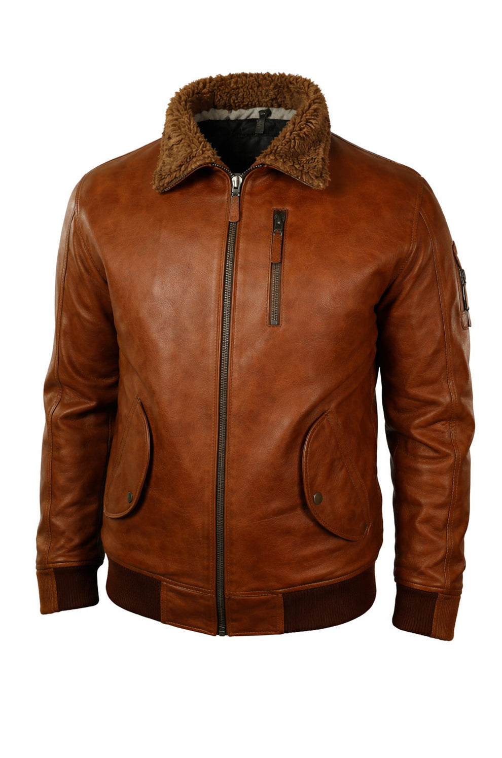 Men's Genuine Leather Hooded Fur Bomber Retro Aviator Brown Stylish Jacket