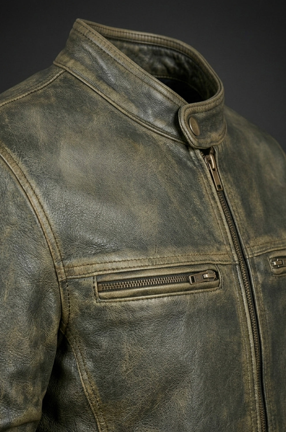 Vintage Style Motorcycle Distressed Wax Biker Racer Jacket