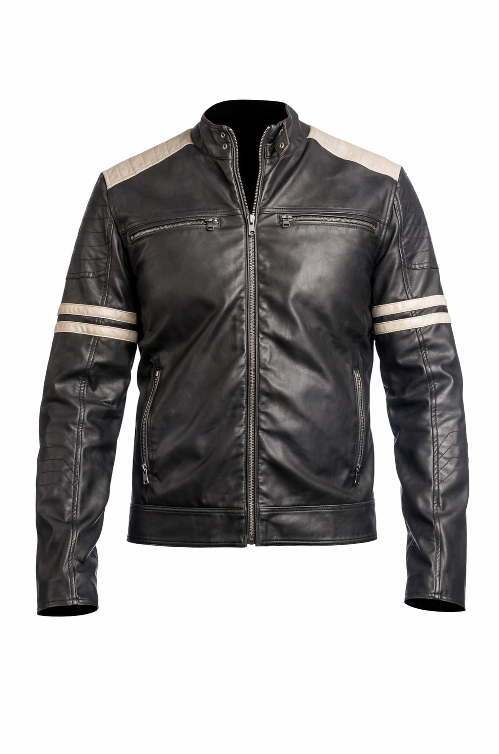 Cafe Racer Black Vintage Retro 1 Men's White Stripe Jacket