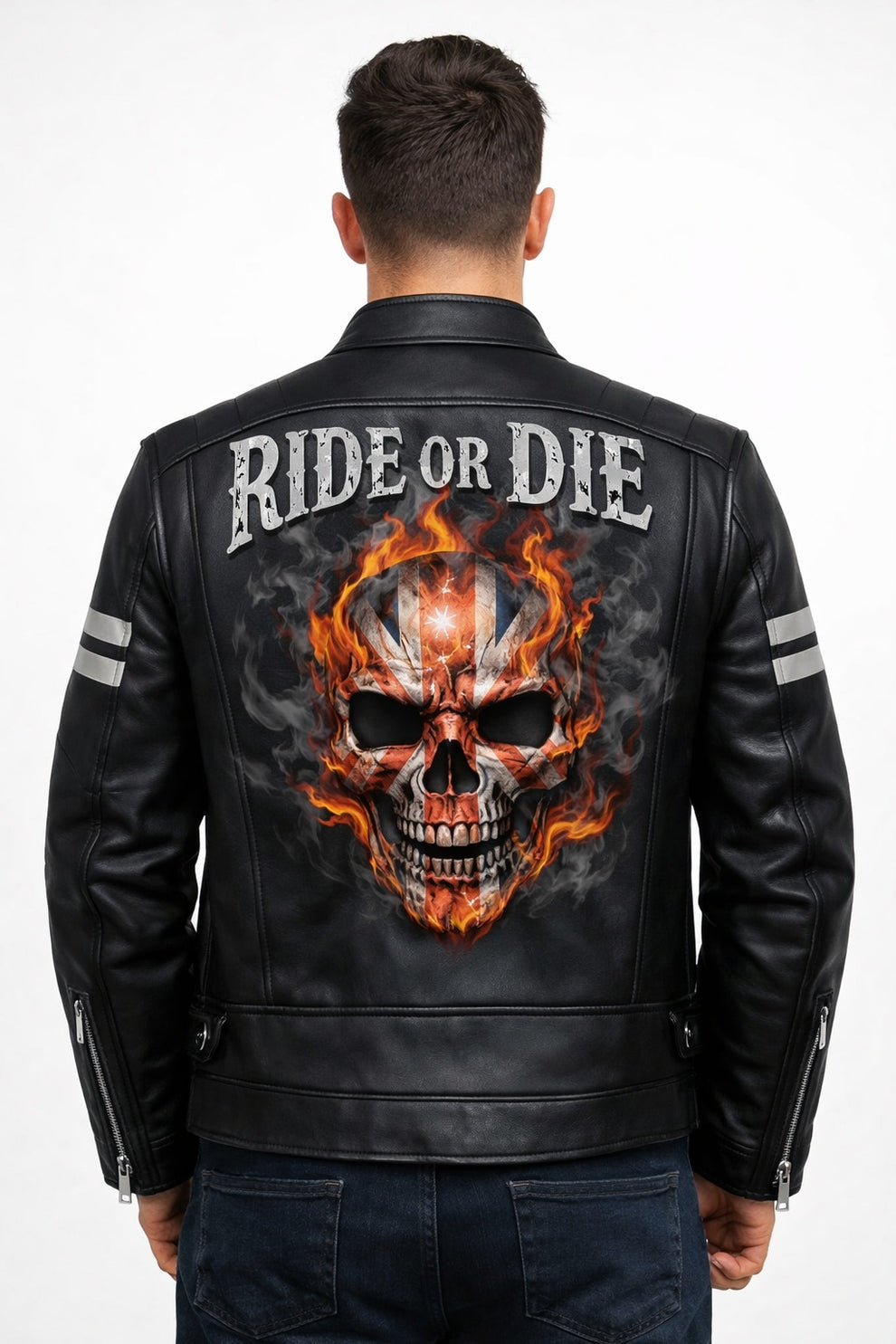 Men's Print Jackets\MP011 Ride or Die Union Jack Skull Leather Jacket - British Biker Edition
