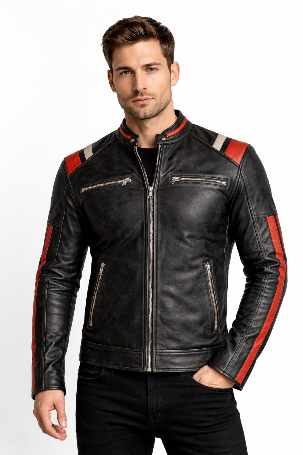 Cafe Racer Retro 3 Vintage Distressed Motorcycle Black Jacket