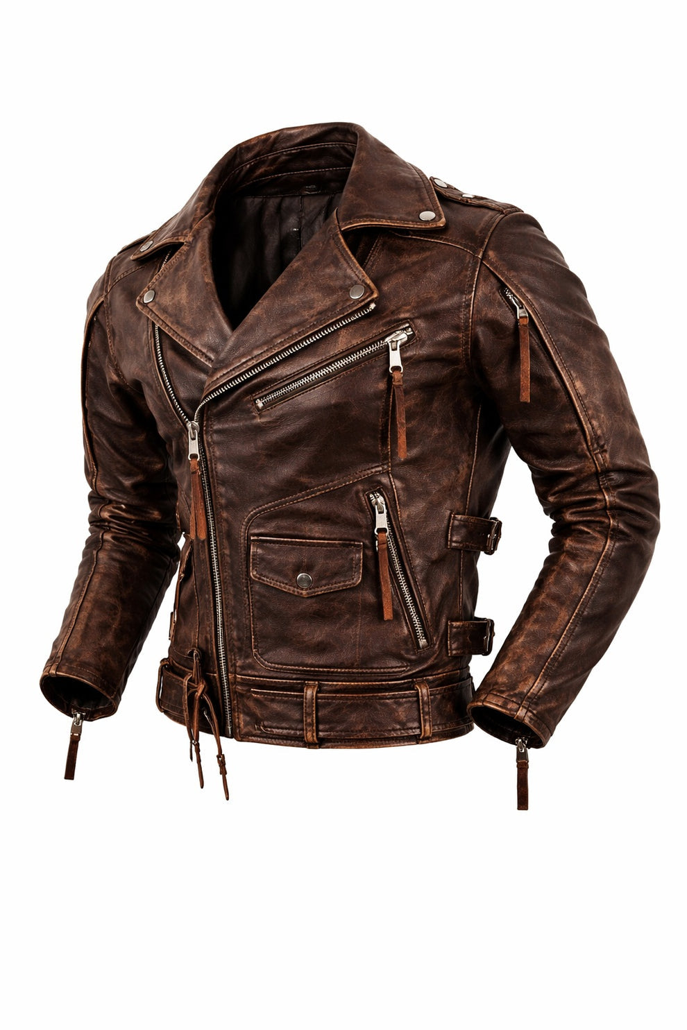 Men Army Style Brown Vintage Motorcycle Real Leather Biker Classic Jacket