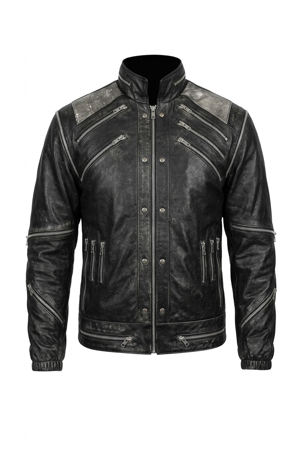 Men's Movies Jackets\MMJ10 Leather Madness Michael Jackson Beat It Black Genuine Leather Jacket
