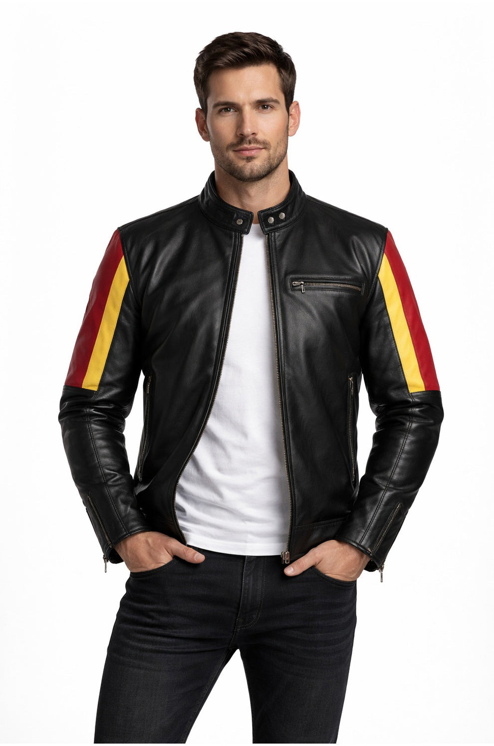 HoL Brand German Flag Brown Genuine Leather Jacket For Men's