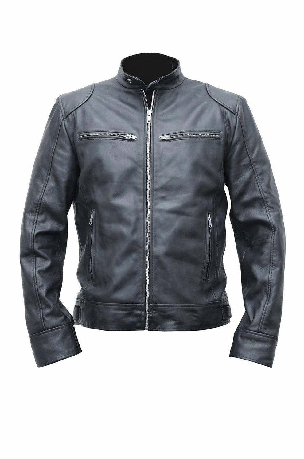 Cafe Racer Retro M042 Men's Black Real Leather Jacket