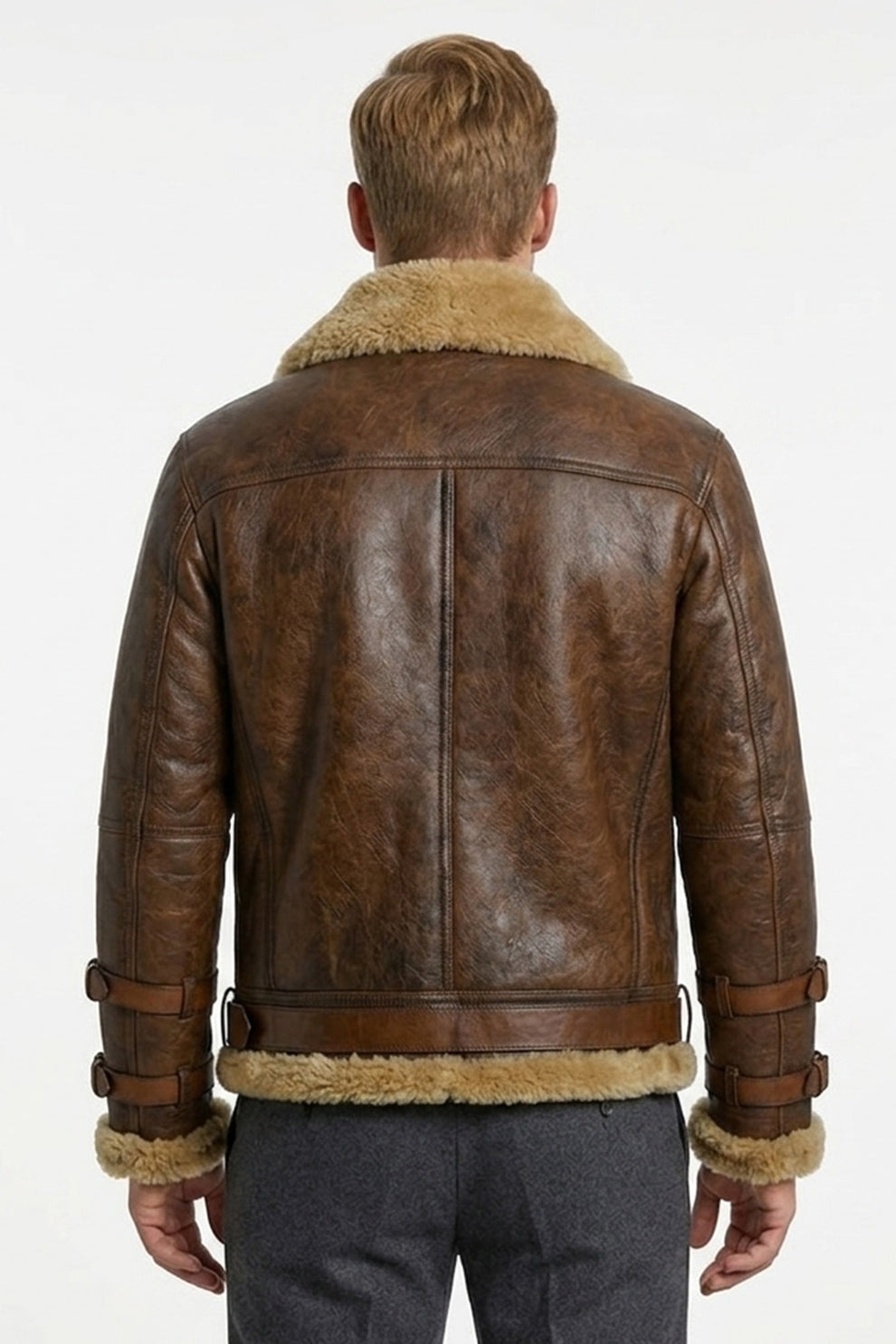 Aviator Jackets\B021 Men's Real Shearling Sheepskin Leather Pilot Aviator Flying Jacket